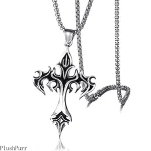 1-Pack Vintage Cast Chunky Cross Chain Design Bag Accessory - 60cm Stainless Steel & Zinc Alloy Faith-Inspired DIY Luggage & Bag Decoration, Premier League Fan Gift, Classic Statement Necklace