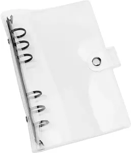 A6 Binder Cover Clear Soft PVC Binders Black Round 6 Ring Snap Button Loose Leaf Folder Refillable Notebook Binder Shell Protector