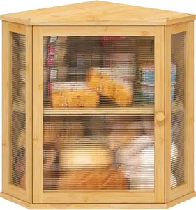 NEW Corner Bread Box for Kitchen Counter, Bamboo Wood Large Capacity Bread Storage Bin with Acrylic Wavy Door Panel (Natural, Extra Large)