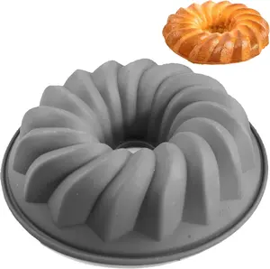 Silicone Versatile Cake Pan - Non stick Bundt Gray Baking Pan for Easy baking
