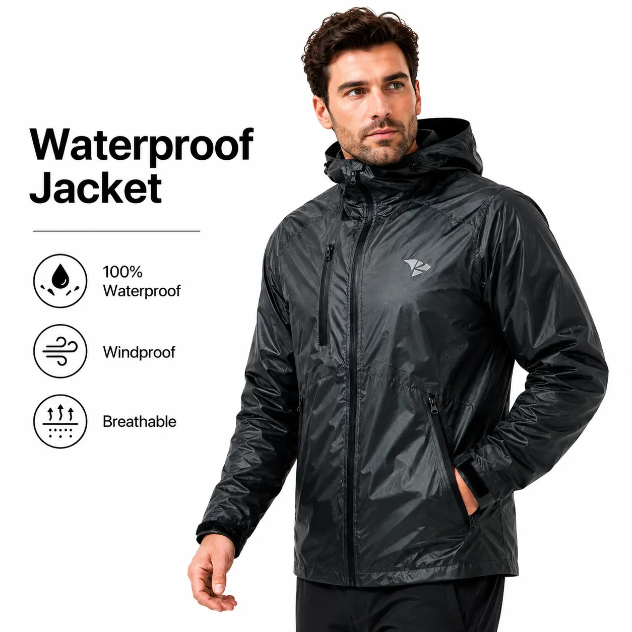 【RODEEL】715 Waterproof Jacket Men Lightweight Breathable Full Zip Hooded Rainwear Durable Rain Coat Weatherproof Menswear For Outdoor Hiking Camping Fishing Boating Construction Roofing Landscaping Gardening Workwear SummerWins