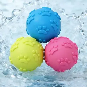 3 Pcs Squeaky Ball Dog Toy, Natural Latex Rubber, Paw Design, Puppy Teething Chew, Durable, for Small Medium Dogs, Fetch Play, Anxiety Relief, Outdoor Interactive