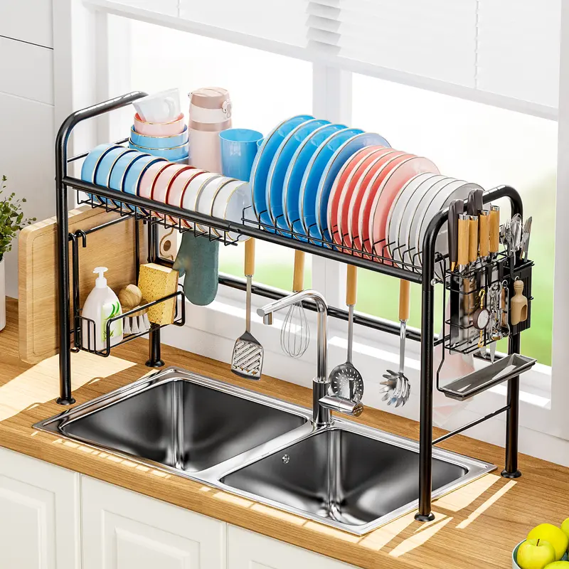 San Dream 1-Tier Over The Sink Dish Drying Rack, Over Sink Dish Drainer Large Dish Drying Rack for Kitchen Countertop Kitchen Sink Rack Metal Organizer Dish Drying Rack Organizer