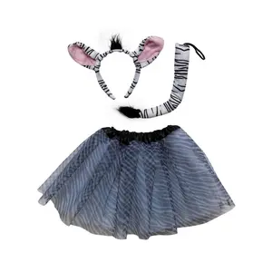 Zebra Costume Set for Adults & Plus Size – Tutu Skirt, Zebra Ears Headband & Tail – Animal Dress-Up for Halloween, Cosplay & Parties