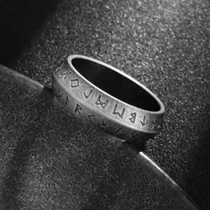 Titanium Steel Finger Ring Men Antique Silver Tribal Ring Irish Celtic Rune R12