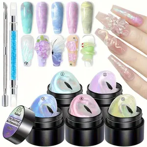 7-Piece Aurora Non-Stick Polymer Gel Nail Polish Set, UV LED Solid Gel Nails, Nail Extension Gel, Professional Manicure Kit, Long-Lasting Shine