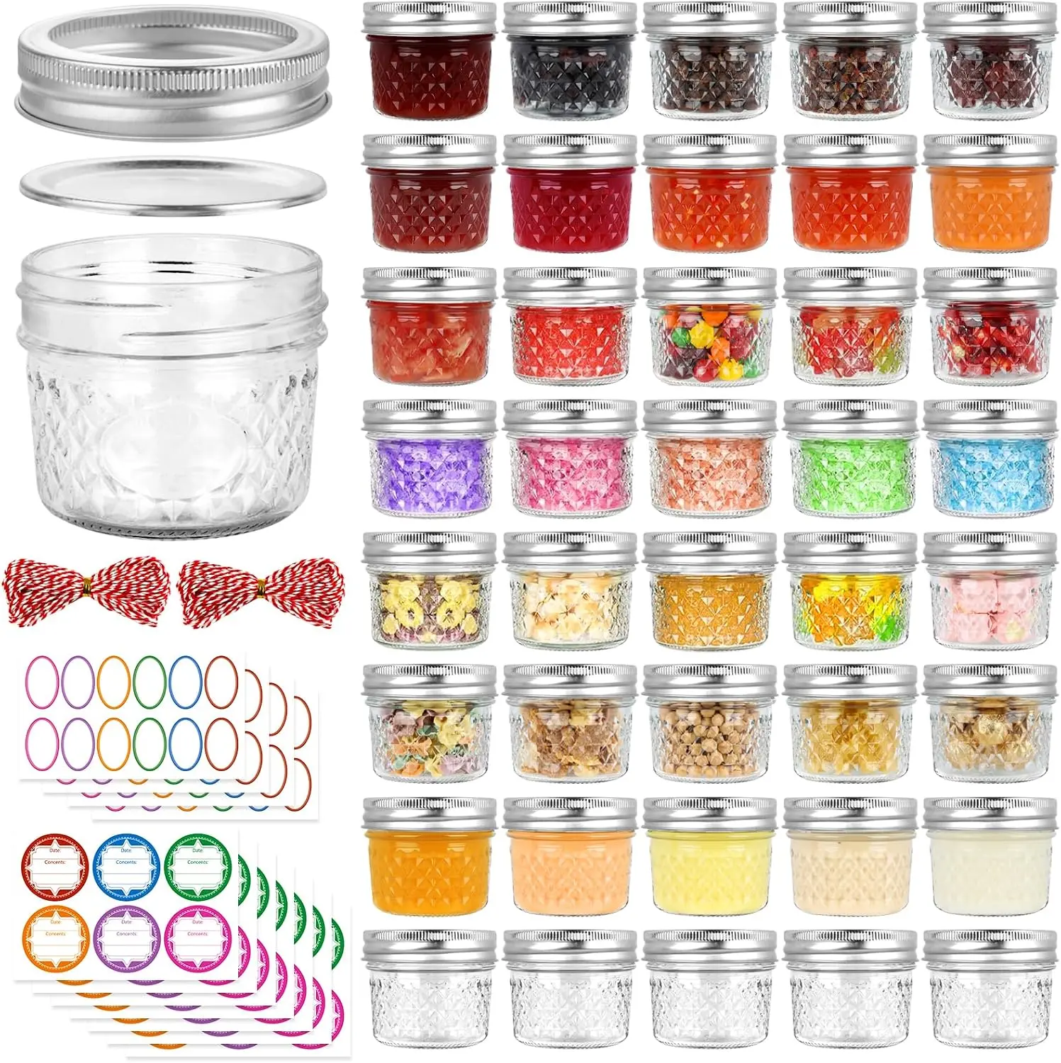 40 Pack 4 oz Mason Jars with Lids, Small Canning Jars | Mini Glass Jars with Regular Lids and Bands for Jelly Jam Honey DIY Projects