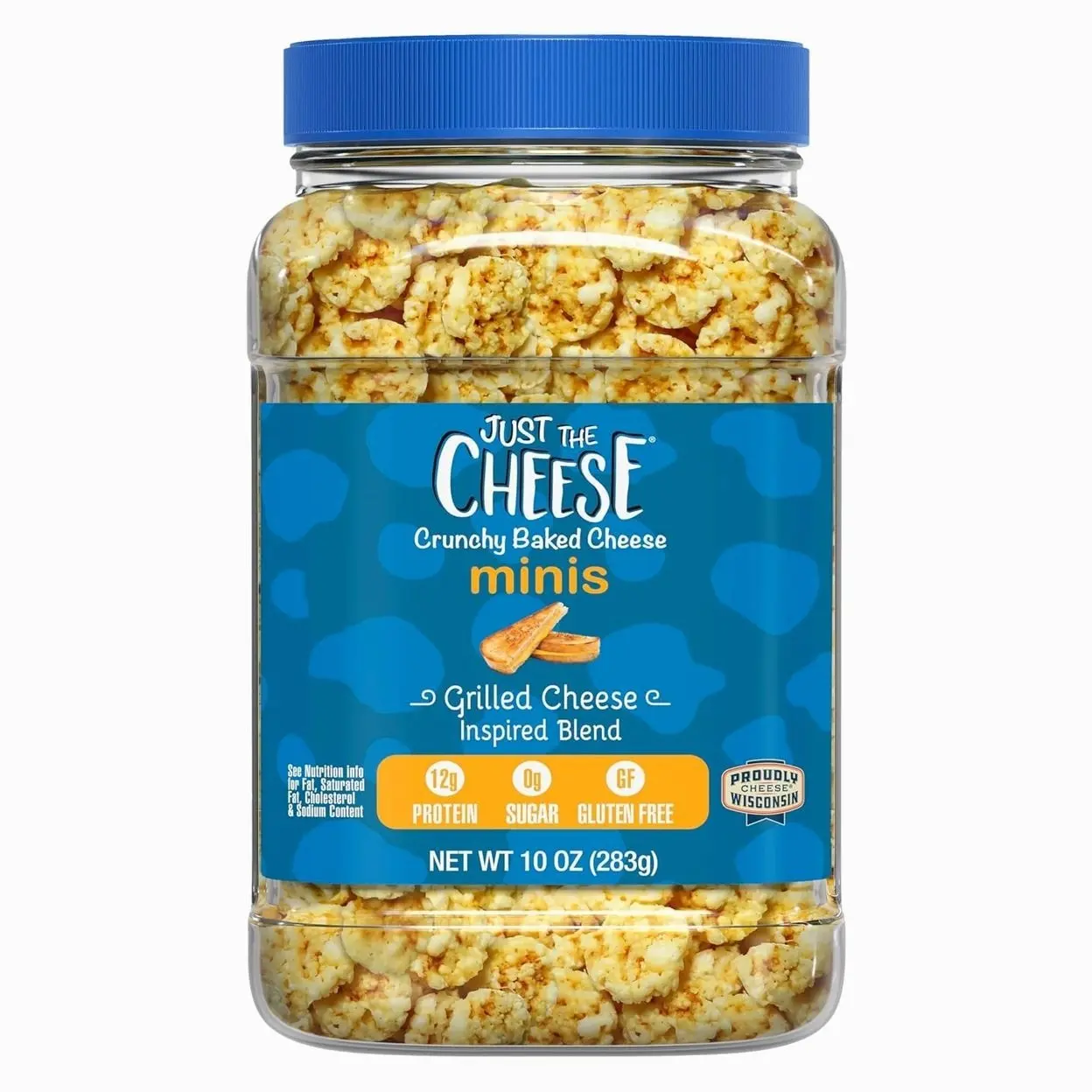 Just the Cheese Minis – Grilled Cheese Crisps, 10 oz Jar, Delicious Low-Carb Lifestyle Protein Chips, High-Protein, Gluten-Free Crisps, Keto-Friendly, Zero Sugar, Perfect Snack for Adults