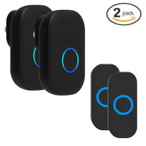 【2 Packs】Wireless doorbell for the elderly, Use with long distance, Easy installation, plug-and-play, waterproof, 1000 feet working range, 150m remote control distance, 38 ring tones, 4 levels of adjustable volume, LED flashing light, transmitter IP55