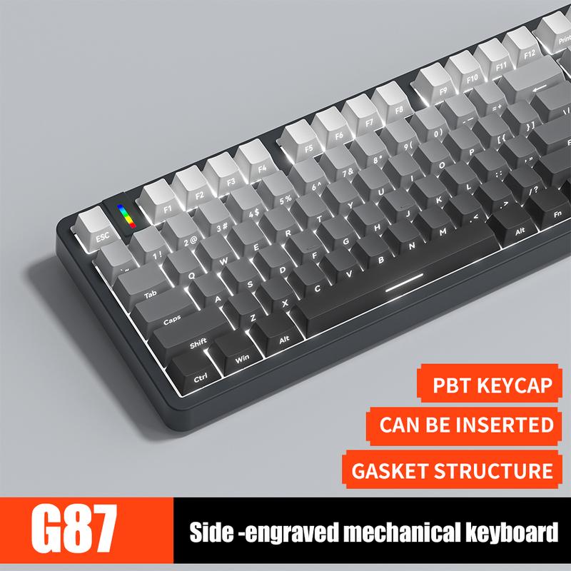 Teclado Mecánico 80%TKL-Gasket Algodón insonorizante de doble capa-HIFI Sound Switch-Cable USB-C-Retroiluminación blanca pura-FURYCUBE G87 -3PIN HotSwap-Teclado mecánico-Estructura hundida