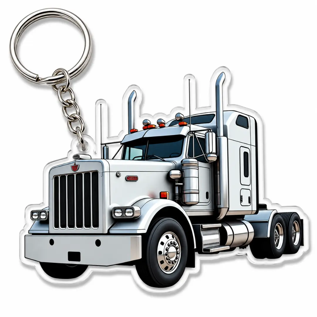 Peterbilt Semi Truck Acrylic Keychain - Acrylic Body, Irregular Form, Printed Graphic, Big Rig Trucker Key Ring, Casual Wear Accessory, Everyday Use Trucker Gift