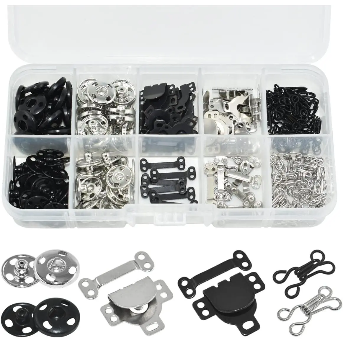 100 Pairs 3 Styles Skirt Hooks and Eyes Hook Closures, Sewing Snaps Fasteners Press Studs Clothing Fixing Hook Sewing Hook and Eye Latch or Skirt Dress Bra Sewing DIY Crafting