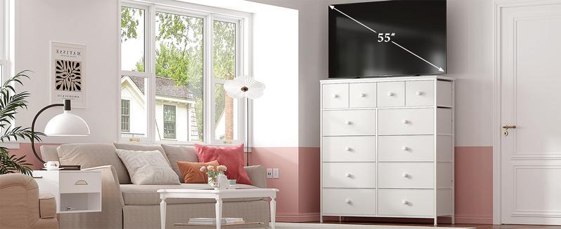 Raybee Furniture Elegant Fabric Dresser with 12 Drawers, Sturdy Metal Frame and Wooden Top for Bedroom Closet Living Room Entryway Hallway present  cabinets