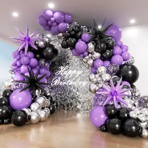 153-Piece Purple & Black Balloon Arch Kit Metallic Silver Confetti Balloons for Birthdays & Parties