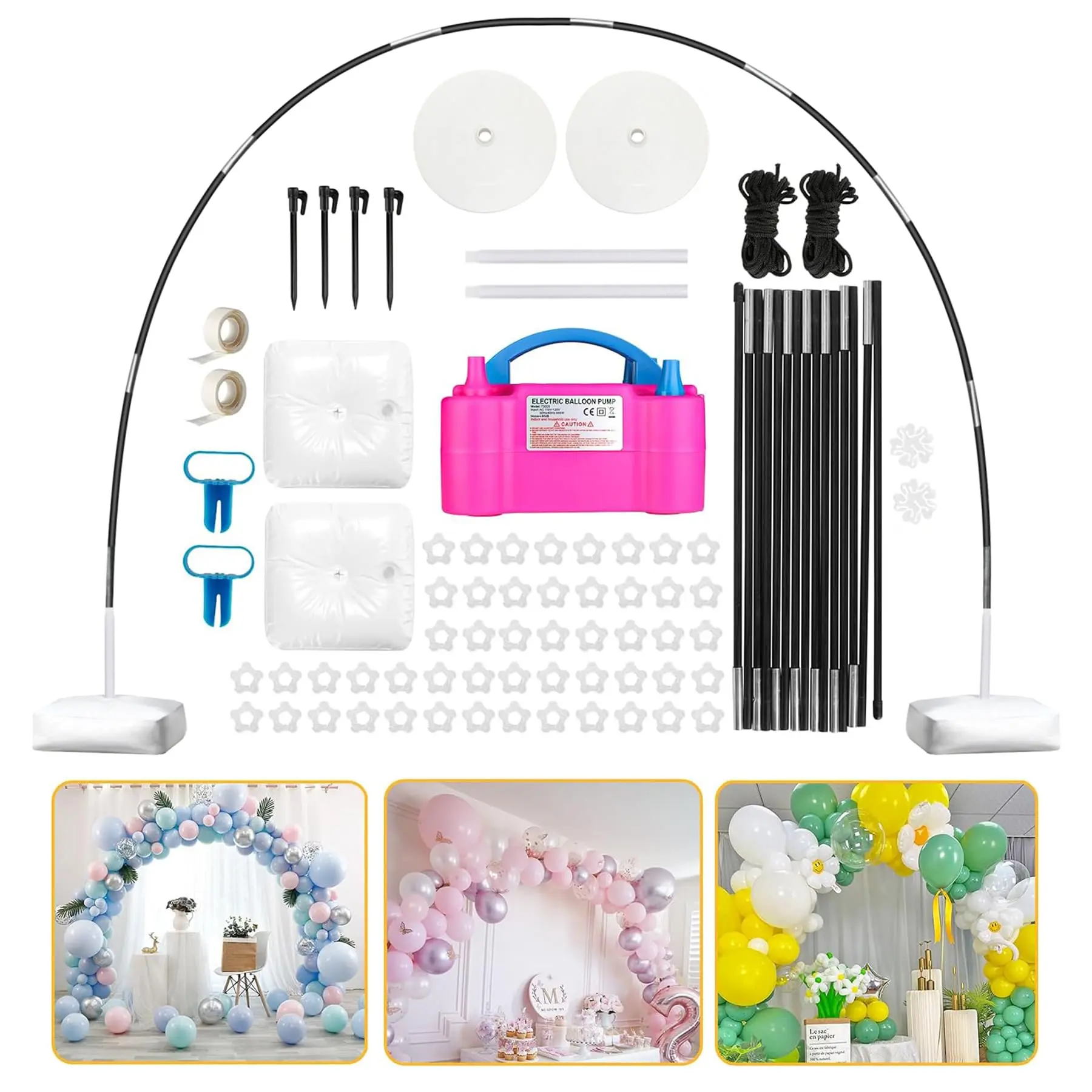Balloon Arch Kit With Pump Electric  110v 600w Automatic Dual Nozzle Portable Inflator Stand For Birthday Gender Reveal Shower Balloons Party Decorations