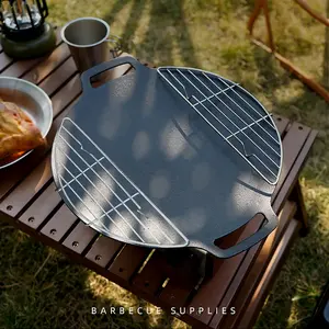 Foldable Double-Sided Outdoor Barbecue Net Steam Rack Stainless Steel Camping Barbecue Frying Pan Barbecue Meat Drain Anti Scorching Grill