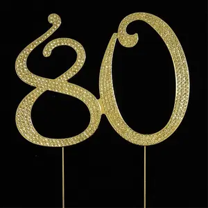 212 MAIN Gold 80th Rhinestone Cake Topper, Shiny Cake Decorating Supplies, Festive Ornaments for Anniversary, Birthday Party Home Use