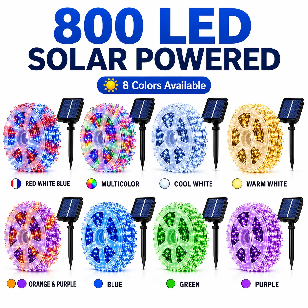 Solar Powered Fairy String Lights - 800-LED, 334.6ft Colorful Lights, 8-Color Plastic with Remote Control, IP44 Waterproof for Modern Farmhouse, Anniversary, Baby Shower (Home & Festive Supplies for Business)