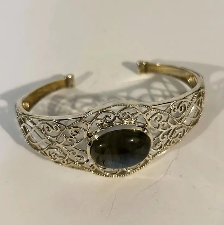 Vintage Sterling Silver india filigree gemstone Bracelet 8"