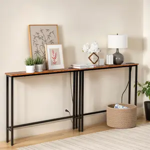 【Summervibes】Ubesgoo 1/2 Pack 39.4" Narrow Console Sofa Table with Power Outlets and USB Ports, Long Couch Table with Metal Frame and Charge Station with 4.9ft Extension Cord