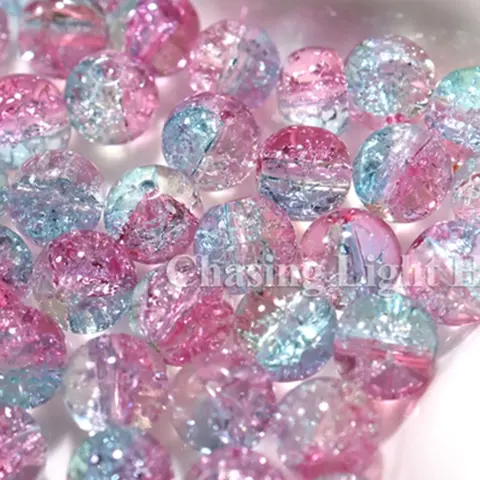 50 Pieces 10mm Cool Colors Light Blue and Light Duotone Gradient Crackle Premium Glass Craft Beads, Bead Assortment, DIY Jewelry Making for Bracelets Necklaces Earrings, DIY Beading Accessories, Beads Mix, Beads For Crafts, Beading Supplies