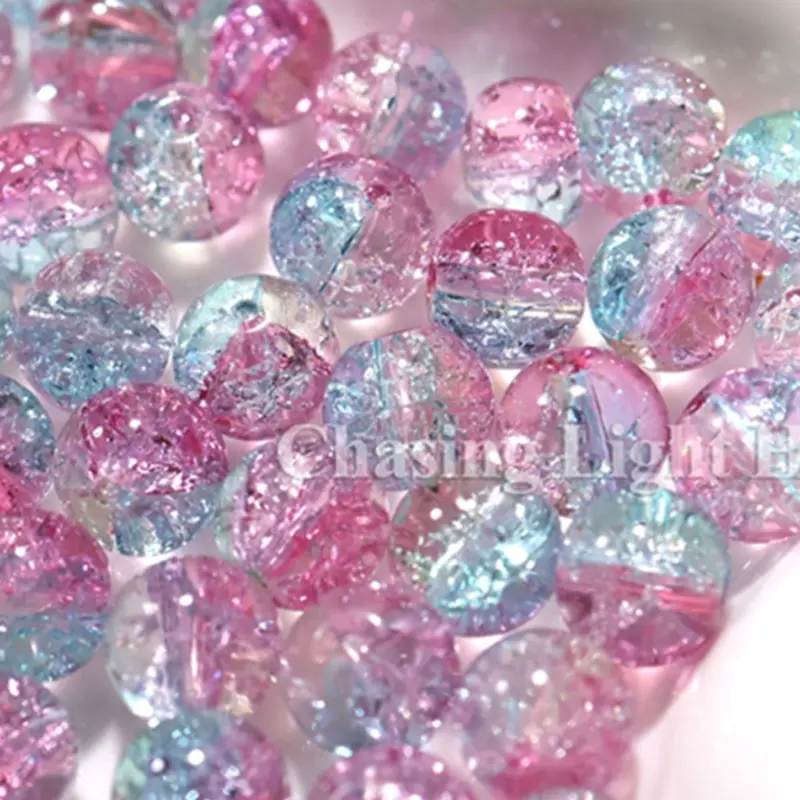 50 Pieces 10mm Cool Colors Light Blue and Light Duotone Gradient Crackle Premium Glass Craft Beads, Bead Assortment, DIY Jewelry Making for Bracelets Necklaces Earrings, DIY Beading Accessories, Beads Mix, Beads For Crafts, Beading Supplies