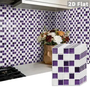 10PCS Color Box GST Purple & White Gradient Small Square PE Crystal Foam Tile Stickers Waterproof Oil-Proof Anti-Collision Kitchen Bathroom Ceiling Wall Decor