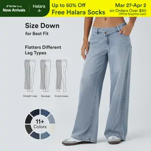Halara Flex Asymmetric Low Rise Zipper Pockets Baggy Wide Leg Washed Casual Jeans#TikTokShopSpringGlowUp