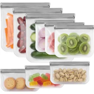 Reusable Silicone Food Storage Bags (9 Pack) - Leakproof, Freezer, Microwave & Dishwasher Safe, BPA Free, 3 Gallon, 3 Snack, 3 Sandwich Bags for Food Prep and Leftovers