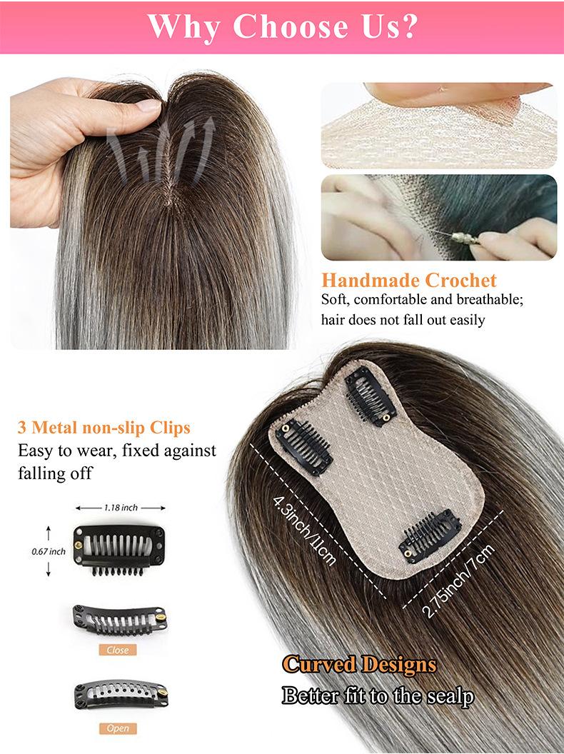 "100% Human Hair 3D Air Bangs Middle Part Clip-In Fringe Extensions, 7×11 Hand-Tied Hair Topper, Invisible T-Shape Secure Clips, Natural Seamless Look for Women 8-12 Inch "	