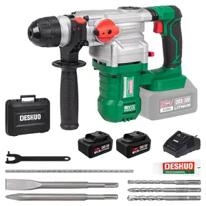 Deshuo 20V Cordless Rotary Hammer, 1-1/8" SDS-Plus Brushless Hammer Drill, 2 X 4.0Ah Li-Ion Battery and Charger, 4 Modes Variable Speed Rotomartillo with Safety Clutch for Concrete