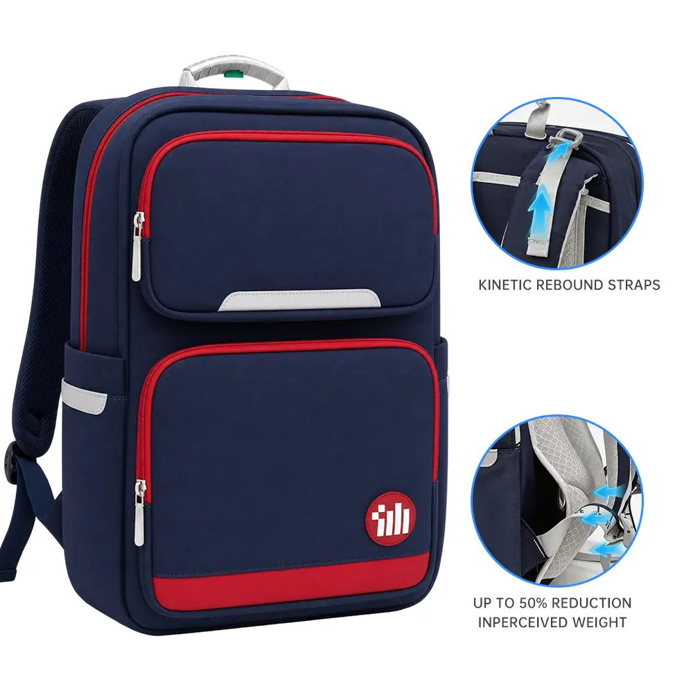 XIANKU Boys Ergonomic School Backpack - Child Sized, 30L Large Capacity, Lightweight Portable with Back Support, Reflective Strips, Deep Navy Blue for Kids & Teens, Child Sized Backpacks, Lightweight Portable Backpacks