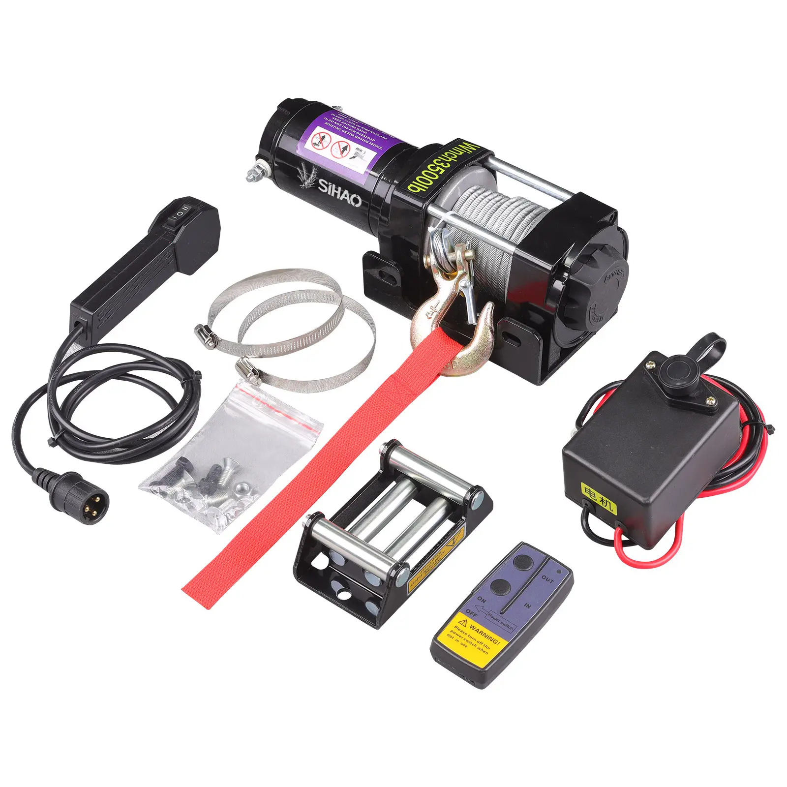 3500LBS Electric Winch 12V – IP67 Waterproof with Wired & Wireless Remote, 1.5HP Motor, 2-Stage Planetary Geartrain 126:1 Gear Ratio, Galvanized Steel Cable Rope, Roller Fairlead & Mounting Plate Included for Off-Road Recovery