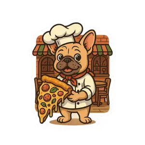 Whimsical French Bulldog Pizza Chef Kiss-Cut Sticker