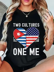 100% Cotton Unisex Half Cuban Half American USA Flag Cuba America T-Shirt Casual Graphic Printed Tee