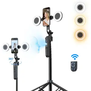 Auto Face Tracking Tripod 360° Rotation with Light, No App, 65" Motion Sensor Phone Tripod Stand, Face Body Phone Camera Mount Gesture Control for Vlog/Live Stream/Video Recording, Automatic
