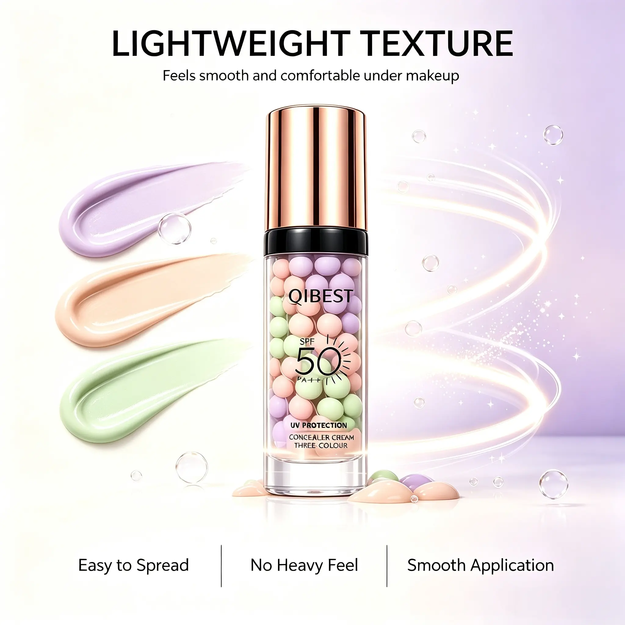 3-Color Color Correcting Cosmetic Isolation Cream SPF50 - Waterproof, Sweat-Resistant Makeup Primer Base, Oil-Control Moisturizing Daily Wear Sunscreen for Skin Tone Correction