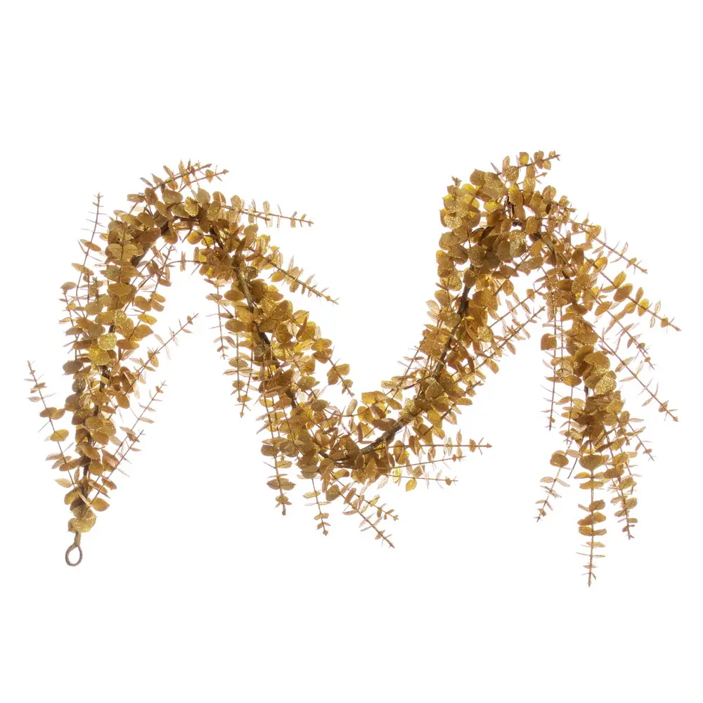 212 MAIN 6 ft. Plastic Glitter Eucalyptus Garland, Gold Home Decor, Room Decoration Ornaments, Wall Hanging, Ideal for Wedding & Gifting