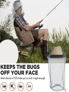 Large Mosquito Net with Face Mask Attachment, Insect Net, Compatible with Hats, Ideal for Fishing Hunting, and