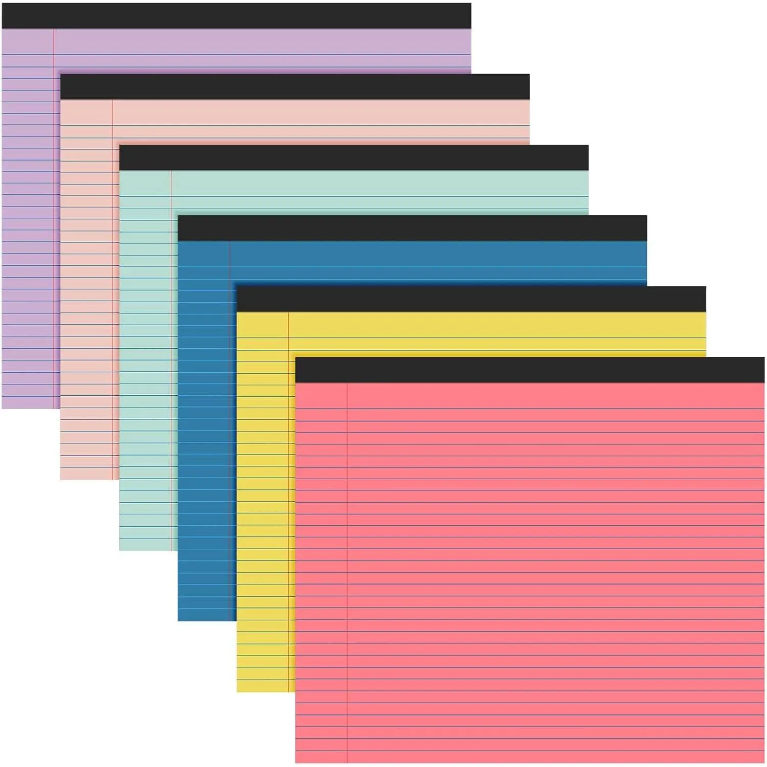 6 count 11" x 9.5" Legal Pads College Ruled Notepad Landscape Notebook Horizontal Lined Notebook 80 Gsm Assorted Colors Paper Pastel Writing Pads for School Office, 40 Sheet (Childish Color)
