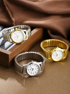 Women's Vintage Round Quartz Watch, Classic Analog Style, Elastic Band, Durable Zinc Alloy Case, Battery Pointer Display, Fashionable Watches