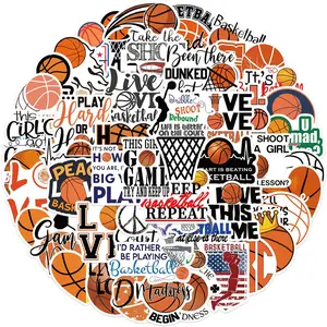 Basketball Themed Sticker, 50pcs/set Sports Graffiti Decoration Sticker, Self Adhesive Decor Paper for Greeting Card Water Bottle Laptop Phone