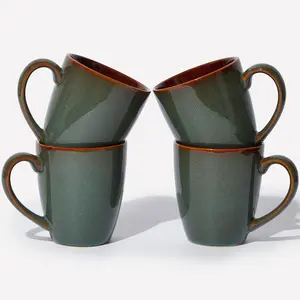 Coffee Mug 14 oz, Ceramic Coffee Mugs Set of 4, Reactive  Mug for Latte//Cappuccino, Large Stackable Mug Set for Men, Women, Dad, Mom, Dishwasher & Microwave Safe, Brown Green