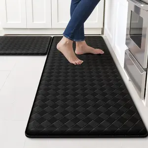 Kitchen Mats, 2PCS Kitchen Rugs, Cushioned Anti Fatigue Kitchen Mats for Floor, Non-Slip Standing Sink Mat, Waterproof Kitchen Rug Set for Kitchen Floor Office,17.3"×30"+17.3"×47" Black