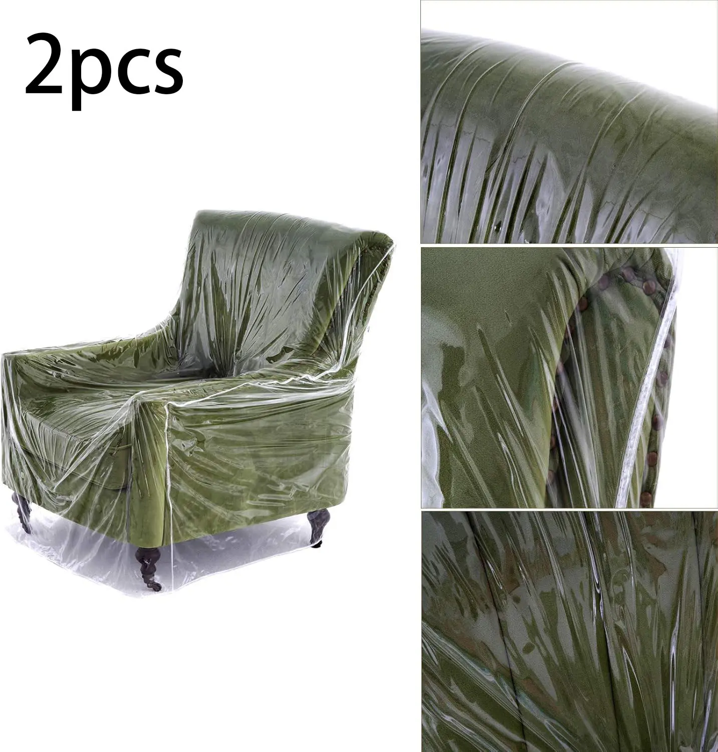 wokire Heavy Duty Plastic Recliner Cover 2 Pieces - Vinyl Waterproof Pet Scratching Protector, Fits 36" W Armchair, for Living Room Furniture Storage and Moving, Two Pieces