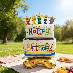 Standing 38 Inch Birthday Cake Shaped Balloon, Party Atmosphere Decoration, Event Gift Prop, Indoor Outdoor Room Decor
