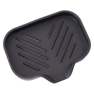 AMVital Silicone Soap Dish with Drain Spout - Soap Dish for Bathroom Sink, Sponge Holder,  for Dispenser, Scrubber, Bottle, Cup - Black case tray