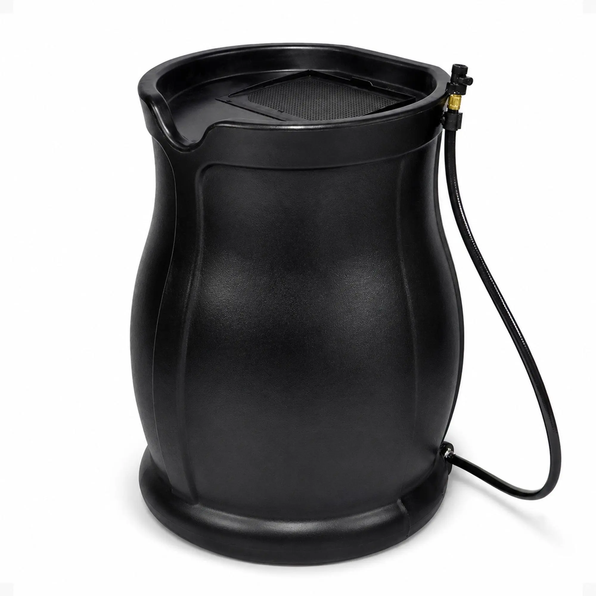 FCMP Outdoor Catalina 45 Gallon Water Catcher Rain Barrel w/ Flat Back, Black