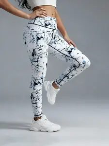Women's Printed Yoga Pants, Classic Marble Leggings, High Waisted Butt Lifting, Elasticity Running Outdoor Sports, Gym Wear, Soft Tight Fit, High Waisted Leggings