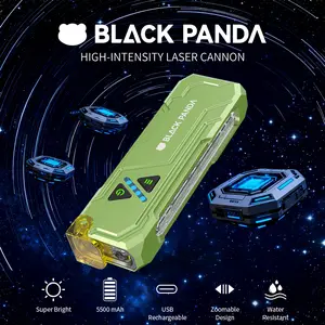 Black Panda Greeb EDC Keychain Flashlight Super Bright Mini LED with COB Side Light USB-C Rechargeable Pocket Light for Camping & Emergency